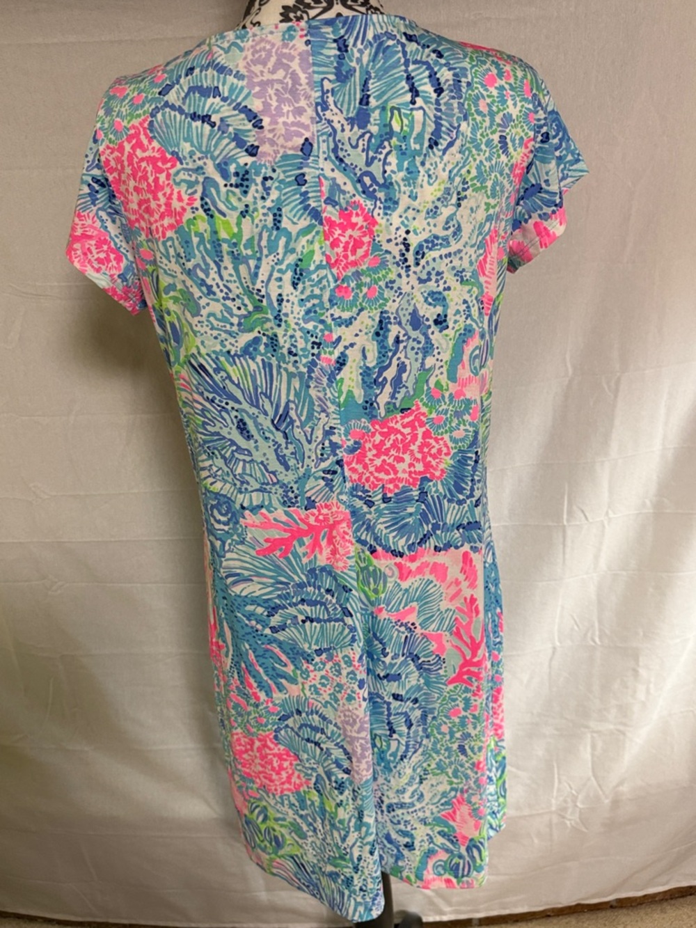 Lilly Pulitzer Brewster Shift Blue Tropical Print Dress with White Lace Trim - Picture 6 of 10